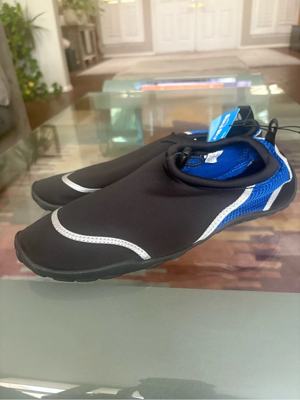 Kids Black Water Shoes with Blue Trim